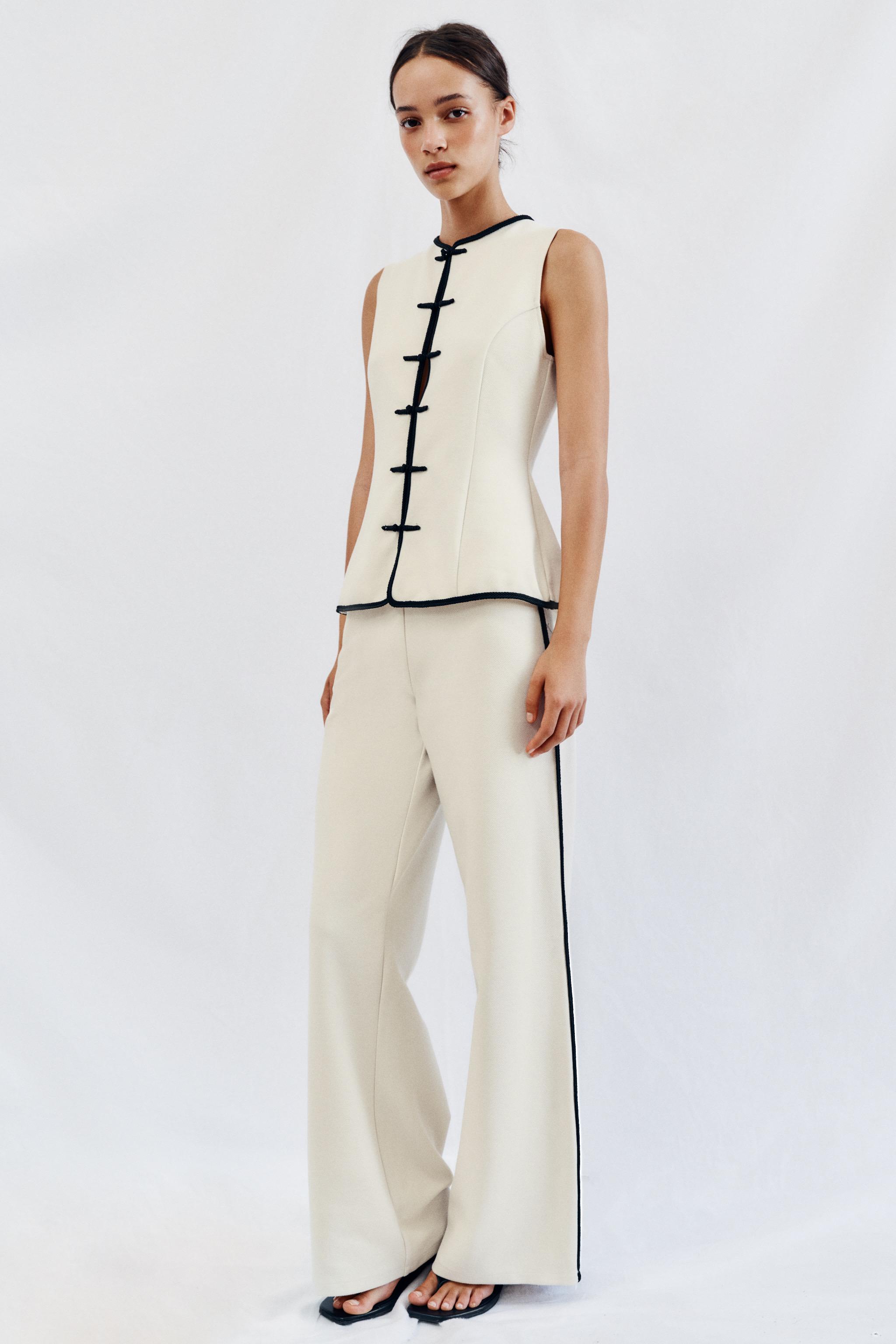 PIPED WIDE LEG PANTS